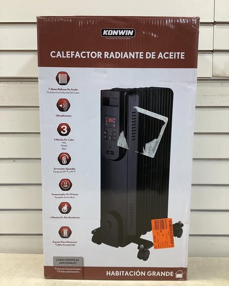 Konwin 1500-Watt Black Indoor Electric Oil-Filled Radiator Convection Radiant Space Heater with Remote Control for Living Space