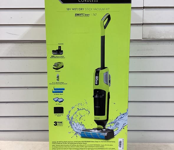RYOBI ONE+ HP 18V Cordless SWIFTClean Wet/Dry Stick Mop and Vacuum Kit with 4.0 Ah Battery and Charger
