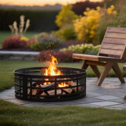 36 in. Metal Wood Burning Outdoor Fire Pit Ring Round Lattice Campfire Ring for Outdoor Camping
