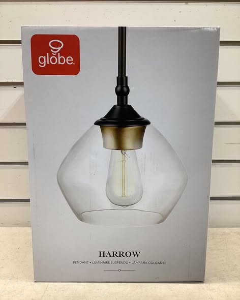 Globe Electric Harrow 1-Light Matte Black Pendant with Clear Glass Shade