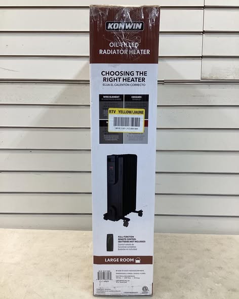 Konwin 1500-Watt Black Indoor Electric Oil-Filled Radiator Convection Radiant Space Heater with Remote Control for Living Space