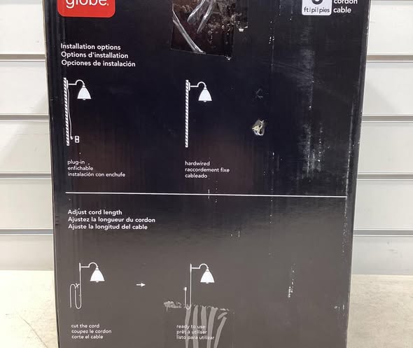 Globe Electric Valerie 8.98 in. 1-Light Dark Bronze Plug-In Wall Sconce Light with White Fabric Shade for Indoor Use