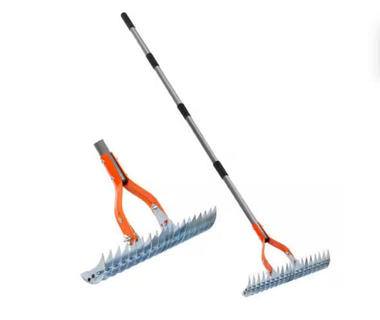 WaLensee 70 in. Adjustable Steel Handle Thatch Rake, 19 Tines Back Saving Lawn Thatching Rake for Garden Yard, 0.8in. Blade Span