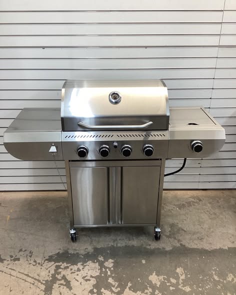 R.W.FLAME 42,000 BTU 4-Burner Propane Gas Stainless Steel Grill with Side Stand and Wheels