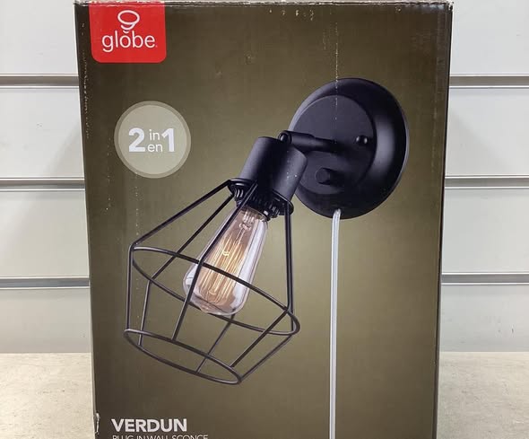 Globe Electric Verdun 6.89 in. 1-Light Matte Black Wall Sconce Light with Industrial Cage and Plug-In or Hardwire Option for Kitchen