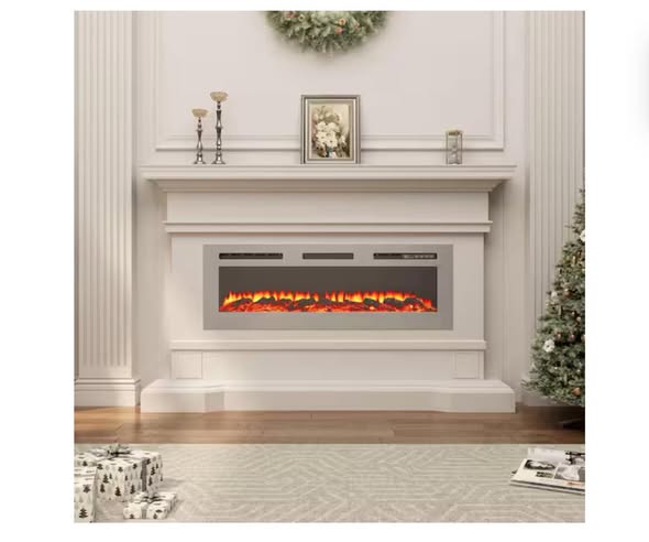 Boyel Living 50 in. Wall Mounted and Recessed Stainless Steel Electric Fireplace in Silver
