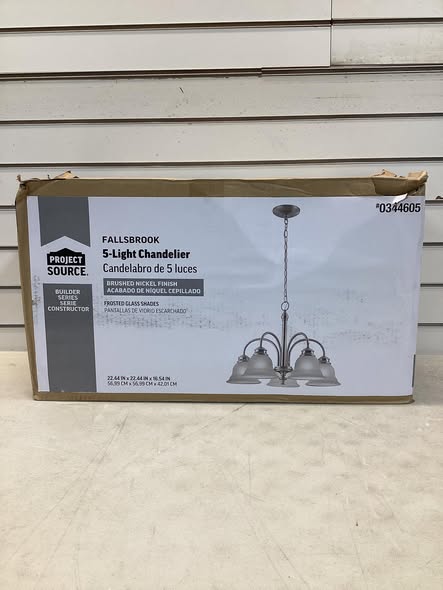 Project Source Fallsbrook 5 -Light Brushed Nickel Traditional For Use in Bedrooms, Dining Rooms, Foyers, Kitchens, Living Rooms Chandelier