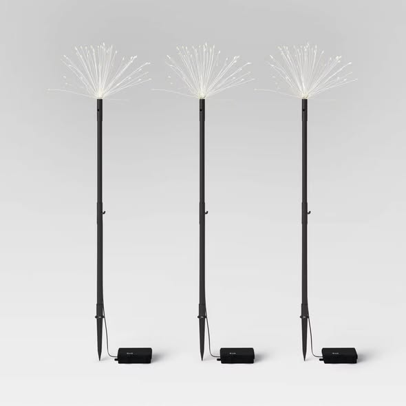 3pk Starburst Dandelion Sprig Battery LED Outdoor Light Stakes Black/White - Threshold