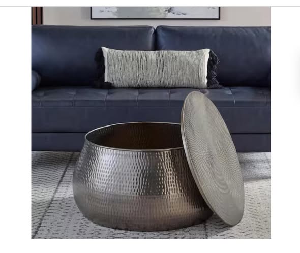 Home Decorators Collection Calluna 30 in. Silver Medium Round Metal Coffee Table with Lift Top Storage