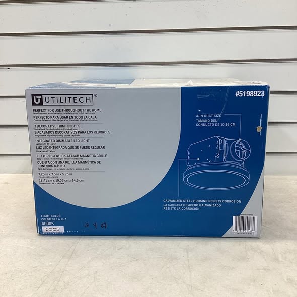 Utilitech Magnetic LED Fan 1.5-Sone 90-CFM Nickel, black, and gold Decorative Lighted Bathroom Ventilator Fan