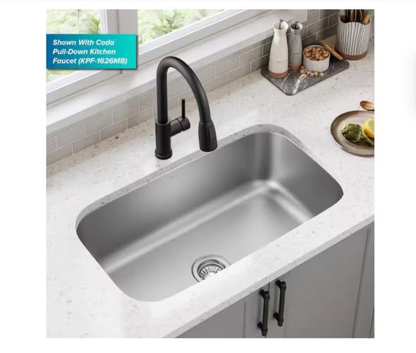 KRAUS Premier Undermount Stainless Steel 31 in. Single Bowl Kitchen Sink