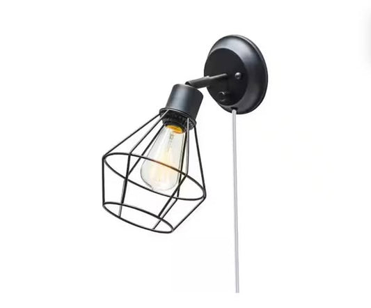 Globe Electric Verdun 6.89 in. 1-Light Matte Black Wall Sconce Light with Industrial Cage and Plug-In or Hardwire Option for Kitchen