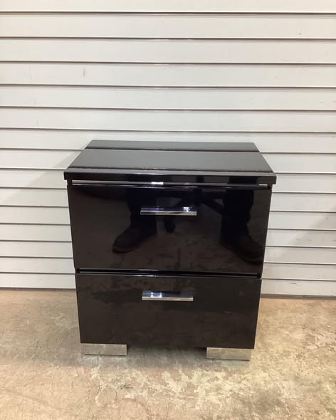 Shorehaven 2-Drawer Black and Chrome 26.38 in. H x 23.25 in. W x 15.38 in. D Nightstand with USB Plug