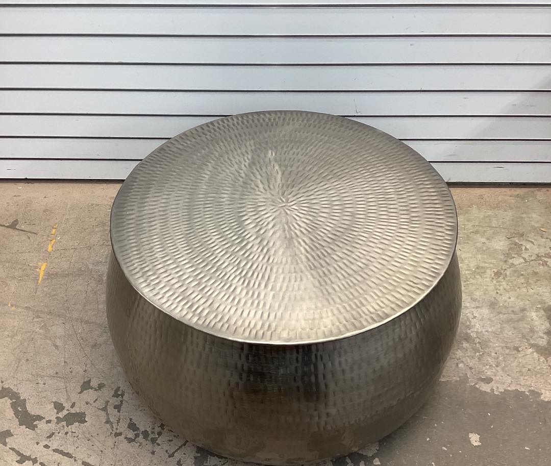 Home Decorators Collection Calluna 30 in. Silver Medium Round Metal Coffee Table with Lift Top Storage