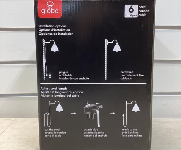 Globe Electric Verdun 6.89 in. 1-Light Matte Black Wall Sconce Light with Industrial Cage and Plug-In or Hardwire Option for Kitchen