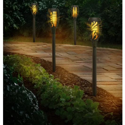 Deck Impressions 15" Solar Flaming Tiki Torch Lights, 12-Pack