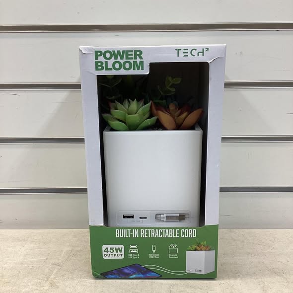 Tech2 Power Bloom Charging Decorative Plant with Built-in retractable USB-C cable