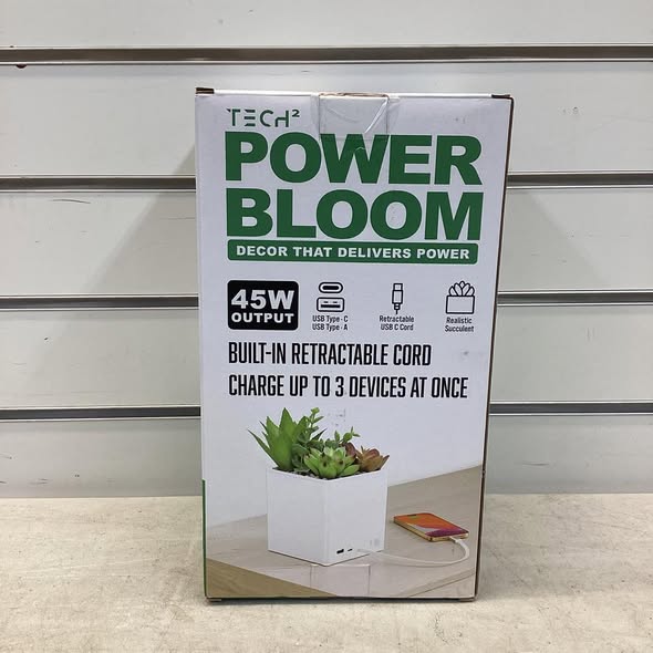 Tech2 Power Bloom Charging Decorative Plant with Built-in retractable USB-C cable