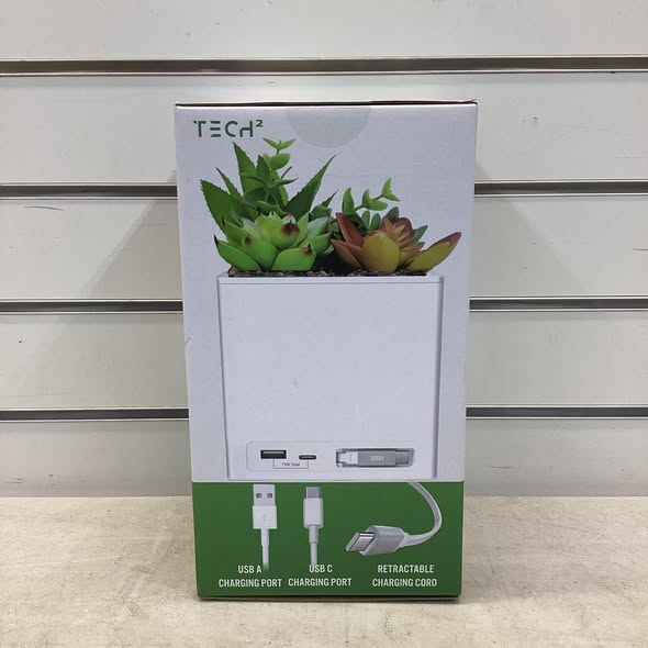 Tech2 Power Bloom Charging Decorative Plant with Built-in retractable USB-C cable
