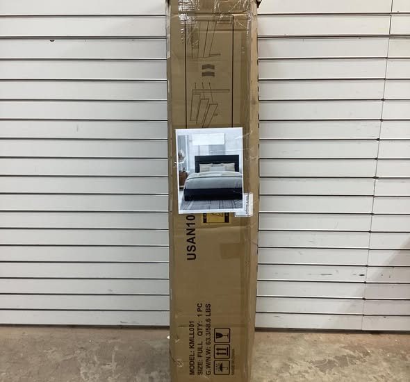 Queen Size Platform Bed Frame with Fabric Upholstered Headboard, No Box Spring Needed, Dark Grey