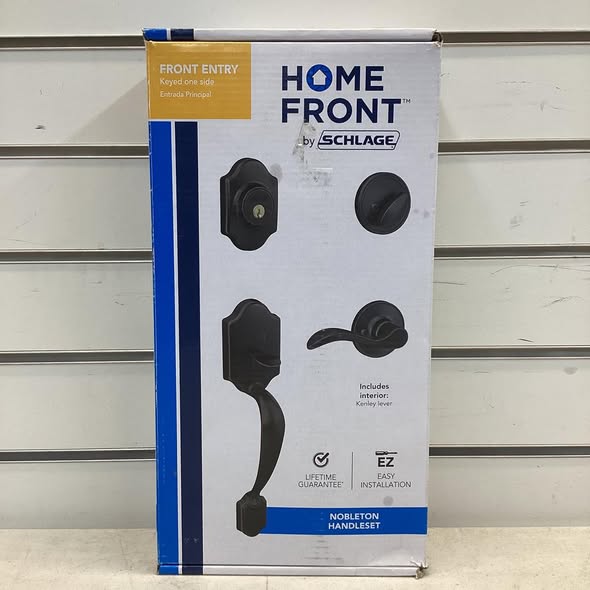 Home Front by Schlage Nobleton-Kenley Aged Bronze Exterior Single-Cylinder Deadbolt and Keyed Entry Door Handleset