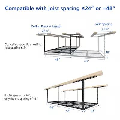 Fleximounts Adjustable Height Overhead Garage Storage 600-lb in Black Steel ( 48-in W x 96-in D )