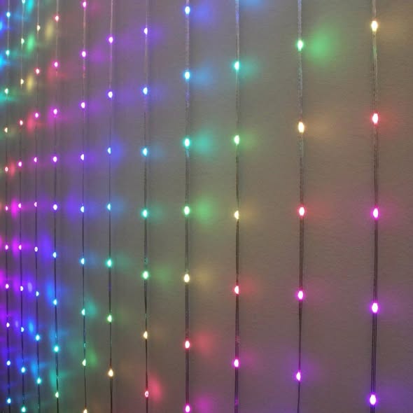 528ct 7.5' x 7.2' Philips ChromaBright LED App Controlled Dewdrop Curtain Light with Fairy RGB LED's, Clear Wire, Indoor/Outdoor