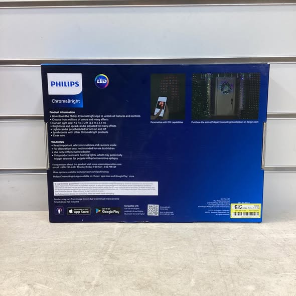 528ct 7.5' x 7.2' Philips ChromaBright LED App Controlled Dewdrop Curtain Light with Fairy RGB LED's, Clear Wire, Indoor/Outdoor