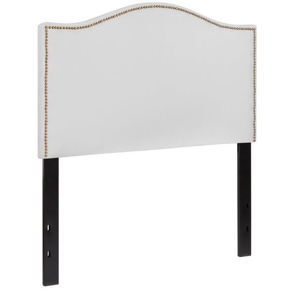 Flash Furniture HG-HB1707-T-W-GG White Upholstered Twin Size Headboard with Accent Nail Trim in Fabric