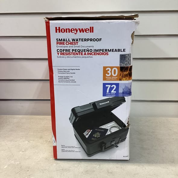 Honeywell Fire & Water Chest .15 cu ft 811502: Fireproof Safe, Key Lock, Black, 5-Year Warranty, 1550°F Protection
