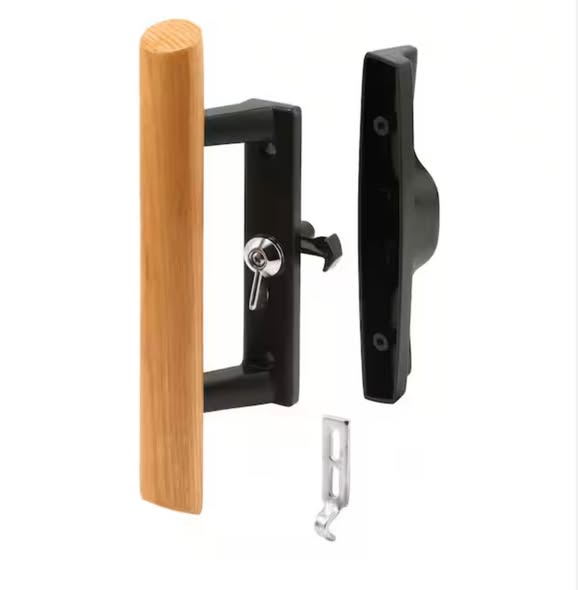 Prime-Line Black Diecast with Hardwood Handle Surface Hook Sliding Patio Door Pull