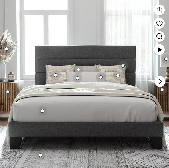Allewie Full Size Platform Bed Frame with Fabric Upholstered Headboard, No Box Spring Needed, Dark Grey