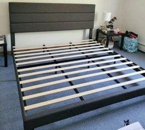 Allewie Full Size Platform Bed Frame with Fabric Upholstered Headboard, No Box Spring Needed, Dark Grey