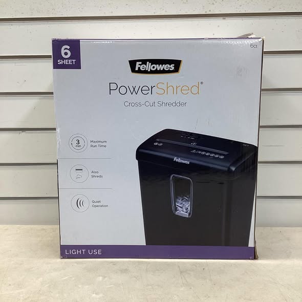 Fellowes Powershred 6ct Cross-Cut Paper Shredder - Black: Shreds Credit Cards & Staples, Jam-Resistant, Auto Start