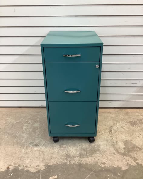 Space Solutions 18 in. D 3-Drawer Metal Letter Width 14.25 in. W Mobile Vertical File Cabinet File-File-Pencil, Teal