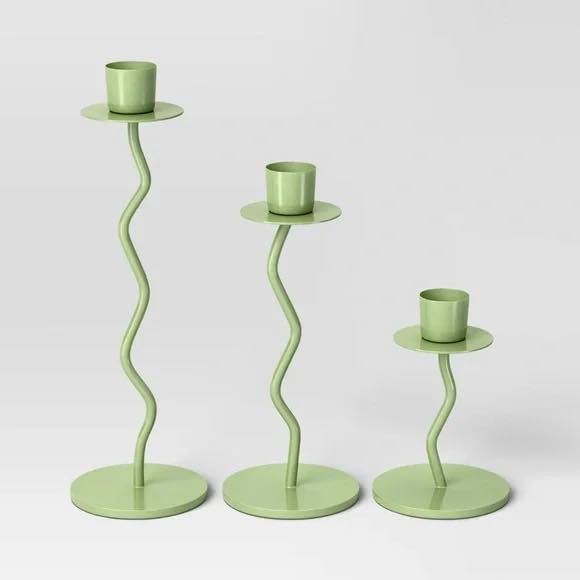 Candleholder - Room Essentials 3-Piece Green Taper Candleholder Set