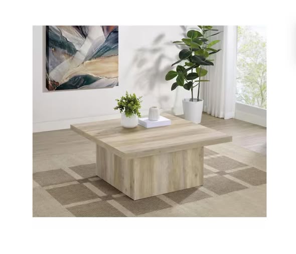 Coffee Table - Coaster Devar 35.5 in. Square Engineered Wood Coffee Table Distressed Pine