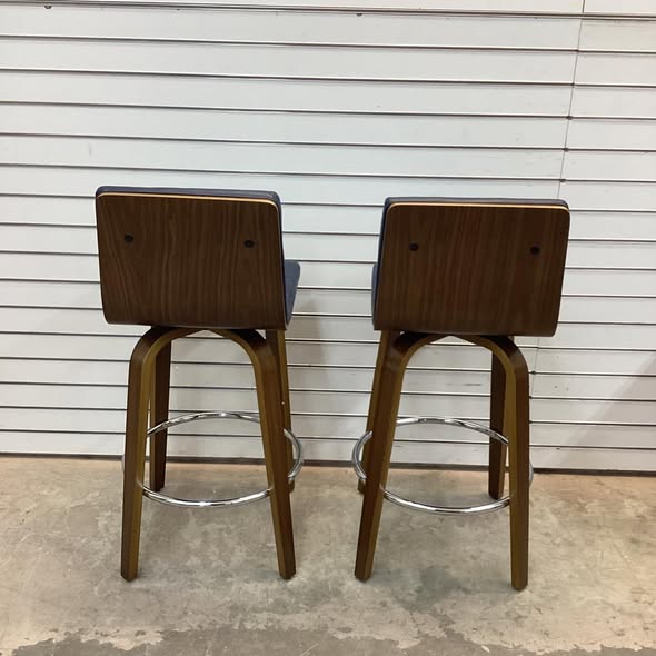 Bar Stools - Bekrvio 26" Swivel Bar Stools Set of 2, Faux Leather Upholstered Counter Chairs with Wood Legs, Mid-Century Seating for Kitchen Island,Blue