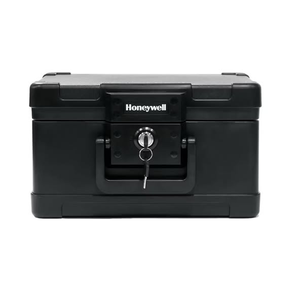 Honeywell Fire & Water Chest .15 cu ft 811502: Fireproof Safe, Key Lock, Black, 1550°F Protection