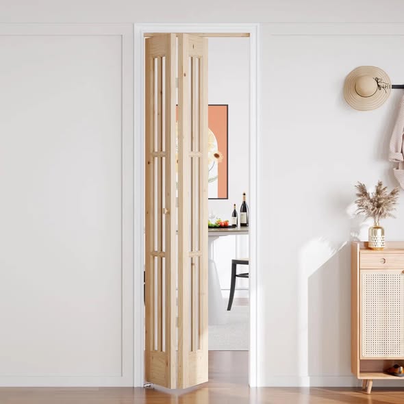 Door - Unfinished Solid Wood Glass Bi-Fold Door With Installation Hardware Kit - 24” x 80”