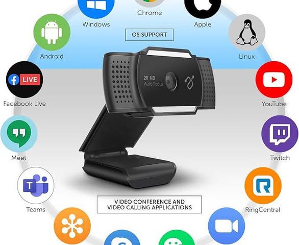 Webcam - Aluratek 2K HD Webcam with Dual Stereo Noise Cancelling Mics, Auto Focus and Low Light Correction, Built-in Tripod Mount, Universally Compatible