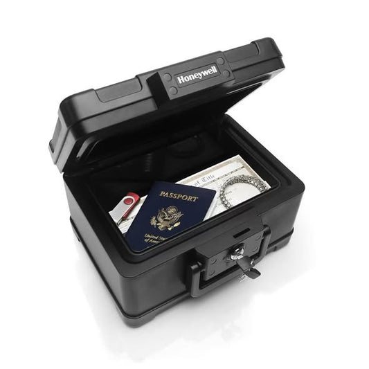 Honeywell Fire & Water Chest .15 cu ft 811502: Fireproof Safe, Key Lock, Black, 1550°F Protection