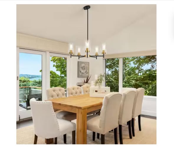 Chandelier - Delmo 5-Light Black/Gold Dimmable Rustic Chandelier with Cylinder Glass Shade Kitchen Island Pendant Light