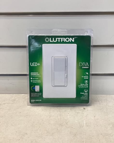 Light Switch - Lutron Diva LED+ Dimmer Switch with Wallplate for Dimmable LED Bulbs, 150-Watt/Single-Pole or 3-Way, White