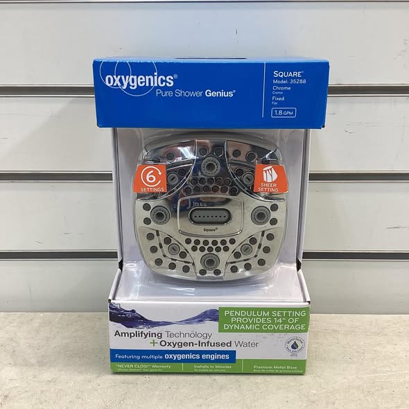 Oxygenics Square 6-Setting Fixed Shower Head