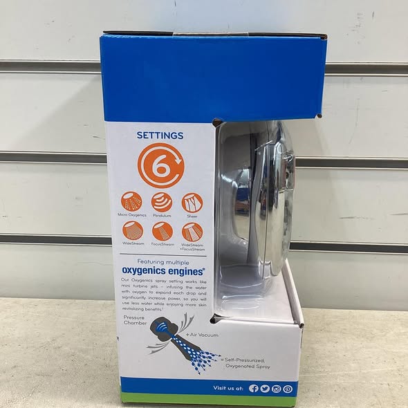 Oxygenics Square 6-Setting Fixed Shower Head