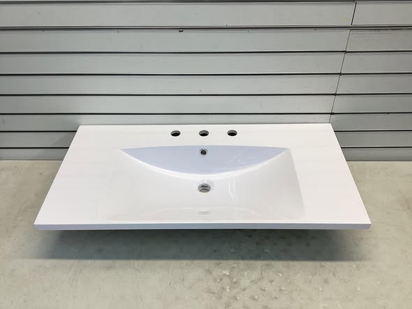 Sink - JONATHAN Y Ancillary 3-Hole 36 in. W x 18.25 in. D Classic Contemporary Rectangular Ceramic Single Sink Basin  in White