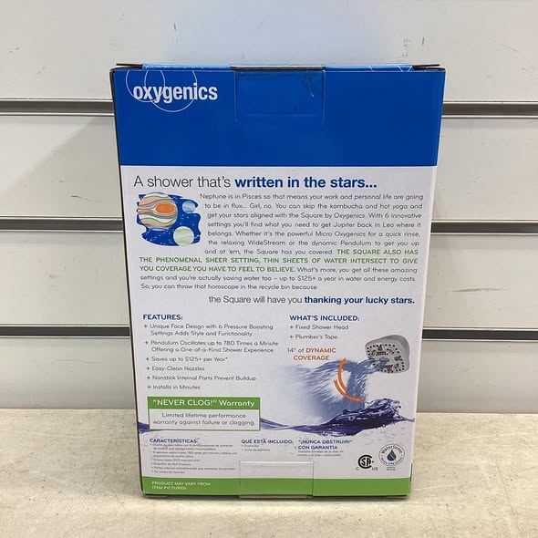 Oxygenics Square 6-Setting Fixed Shower Head