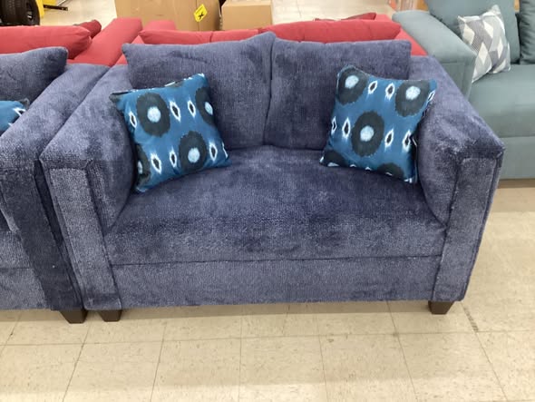 Dark Blue Plush Fabric Couch and Loveseat Set