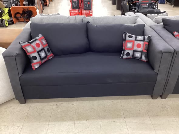 Black Fabric Couch and Loveseat Set with Charcoal Faux Leather Arms